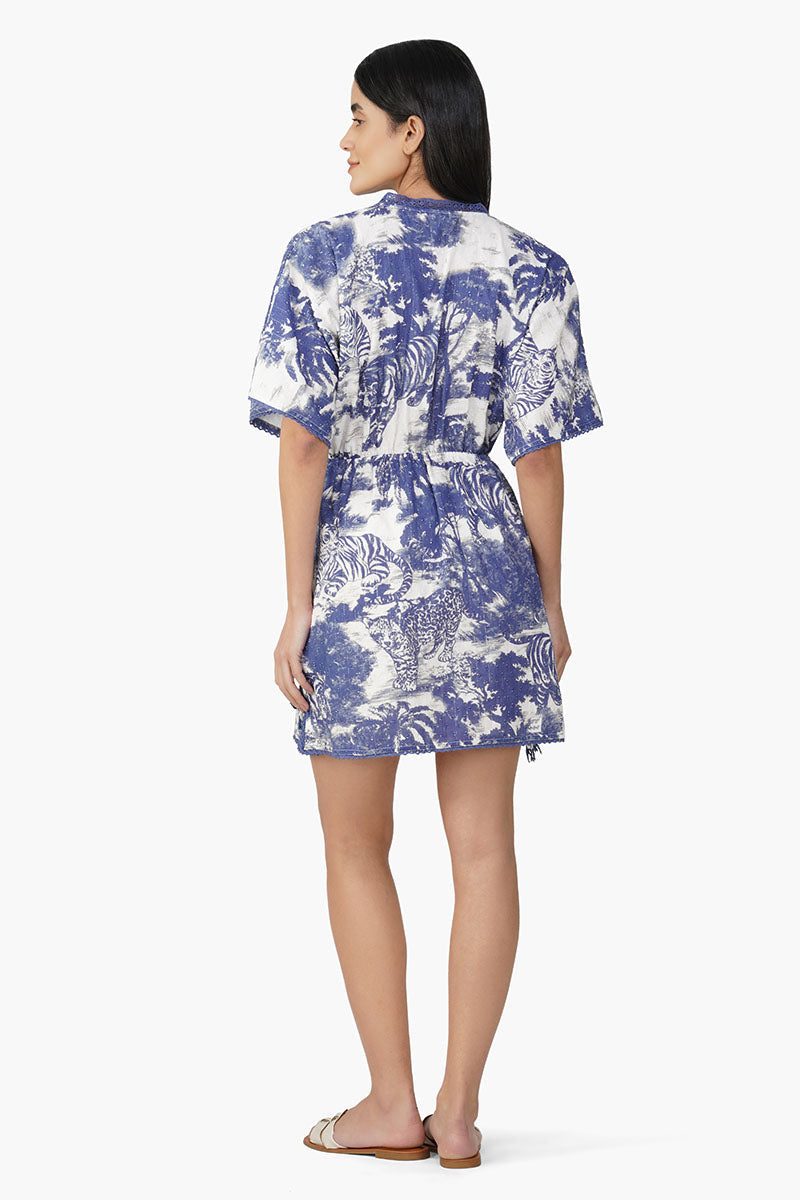 Midnight Blue Jungle Printed Short Dress