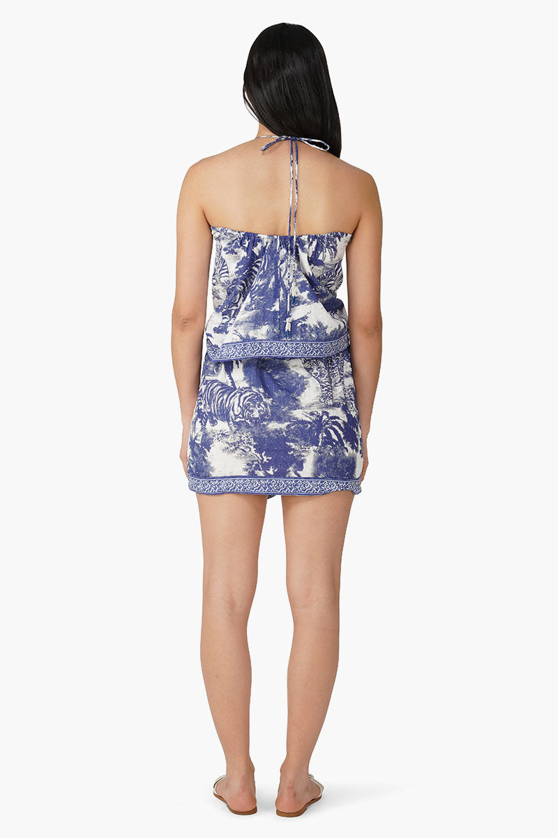 Midnight Blue Jungle Printed Knot Top