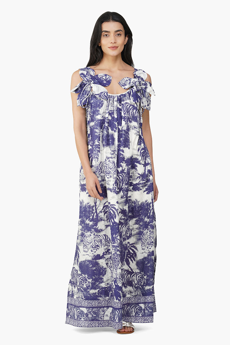 Midnight Blue Jungle Printed Maxi Dress