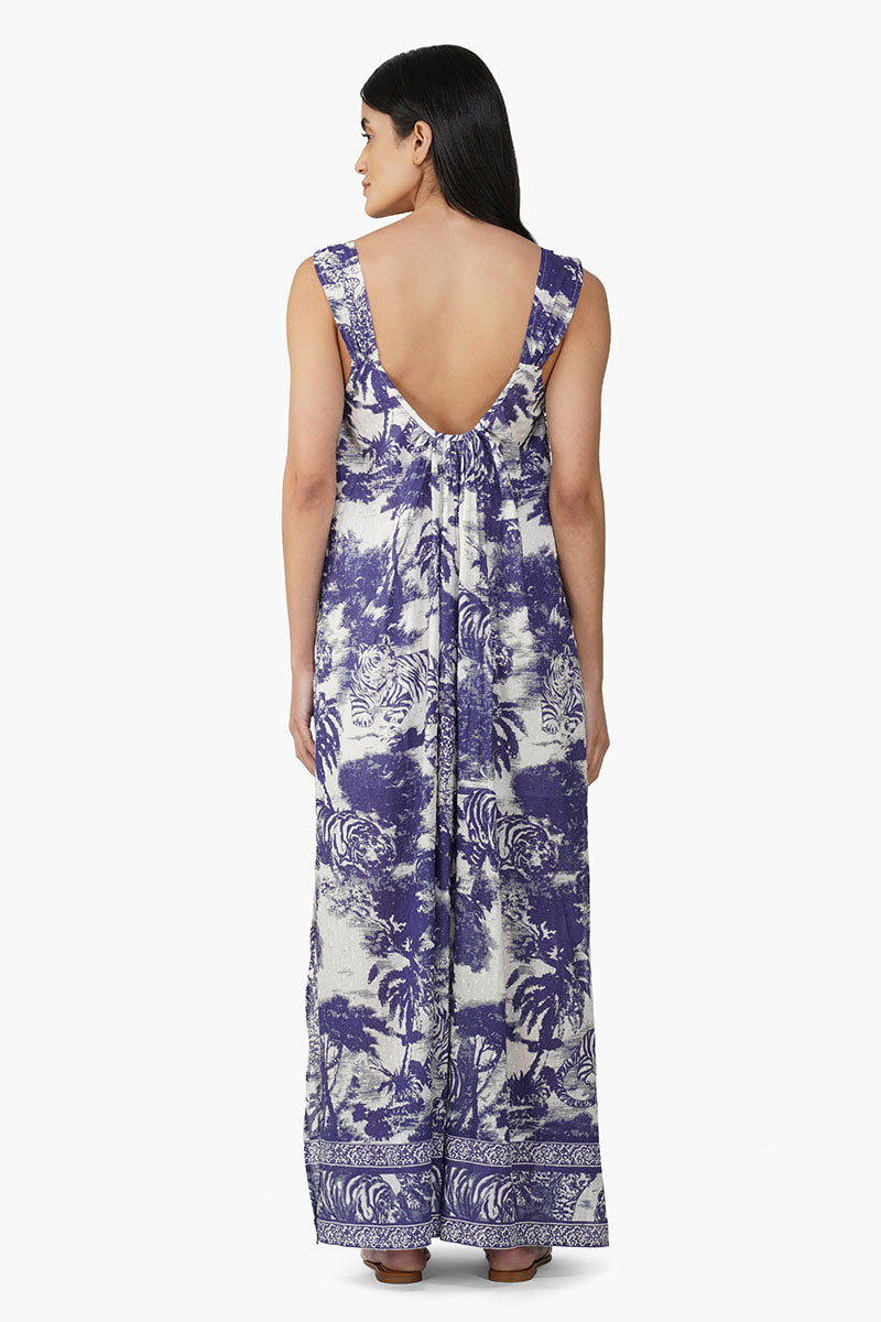 Midnight Blue Jungle Printed Maxi Dress