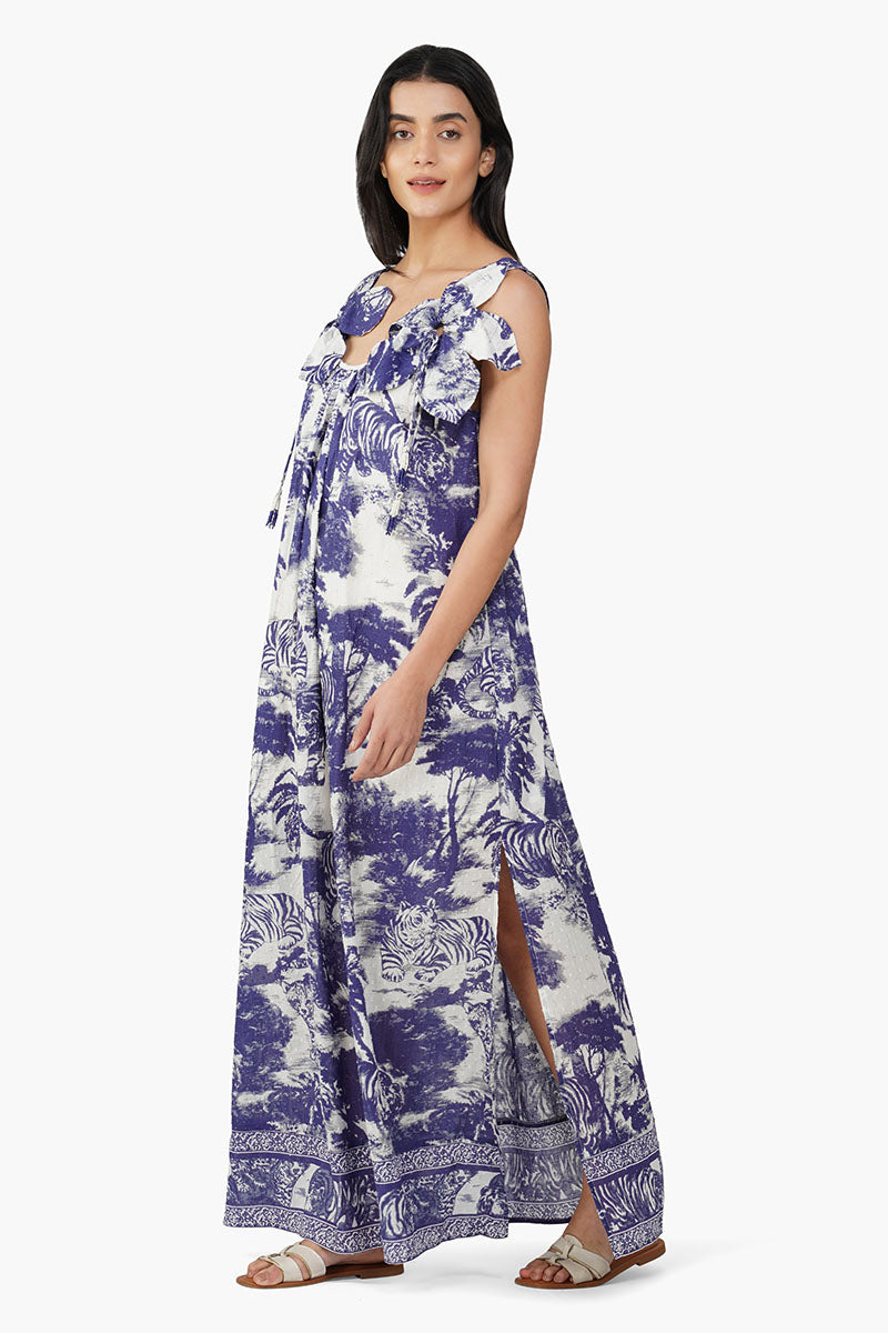 Midnight Blue Jungle Printed Maxi Dress