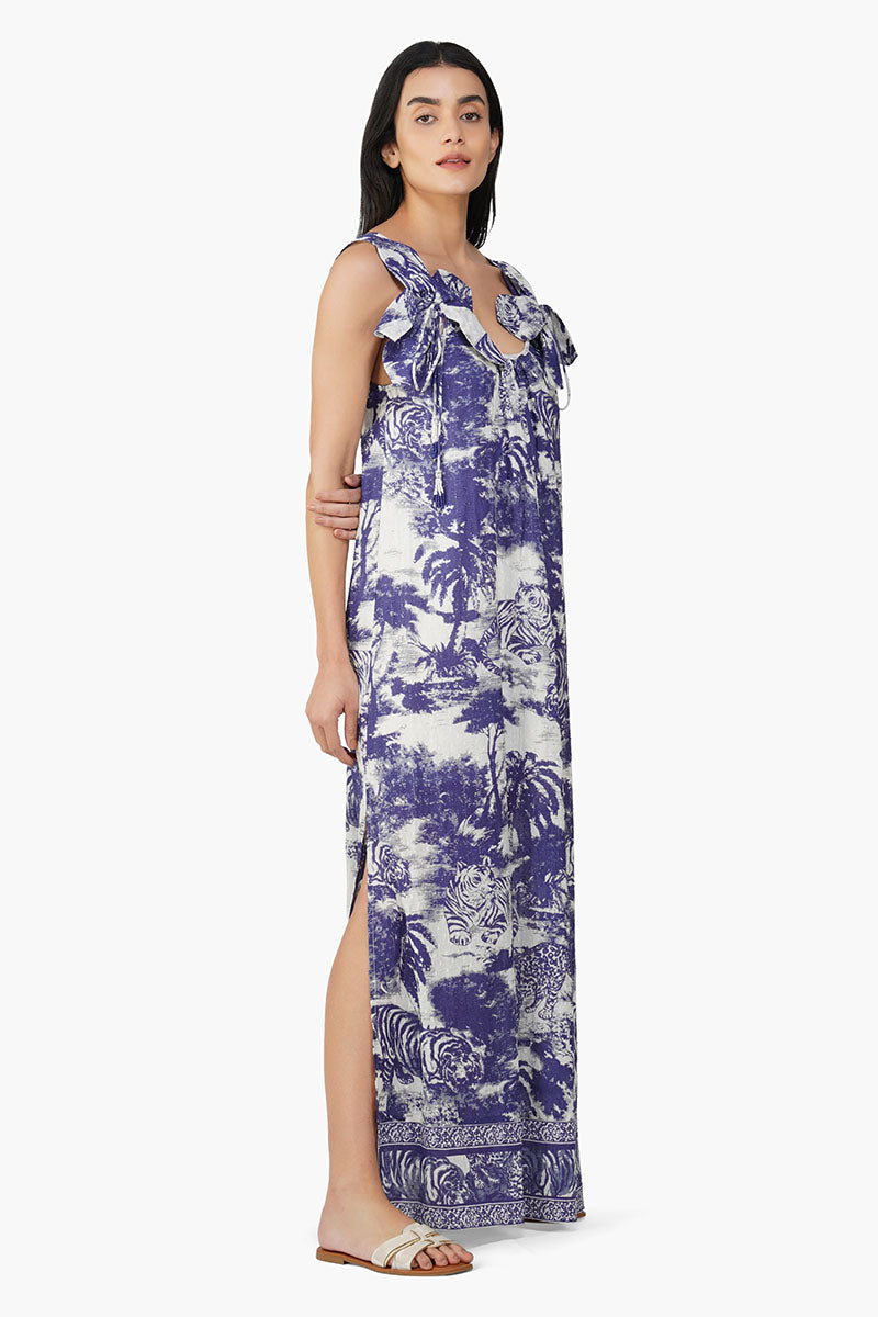 Midnight Blue Jungle Printed Maxi Dress