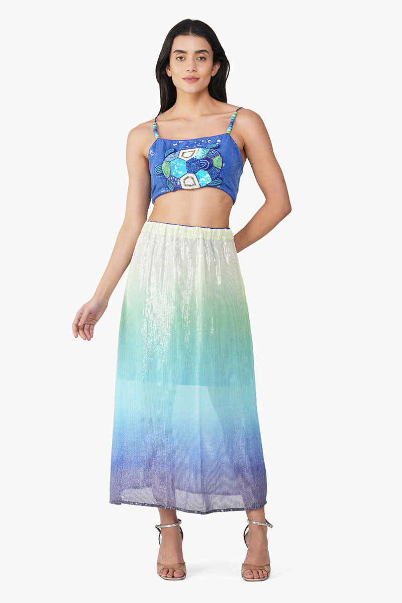 Aqua Ombre Embellished Skirt