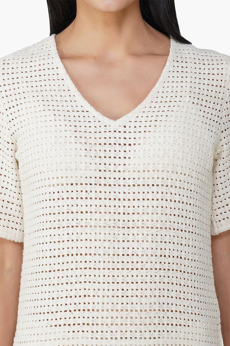 Ecru Crochet Lace Fabric Cover Up