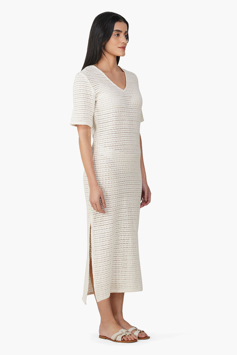 Ecru Crochet Lace Fabric Cover Up