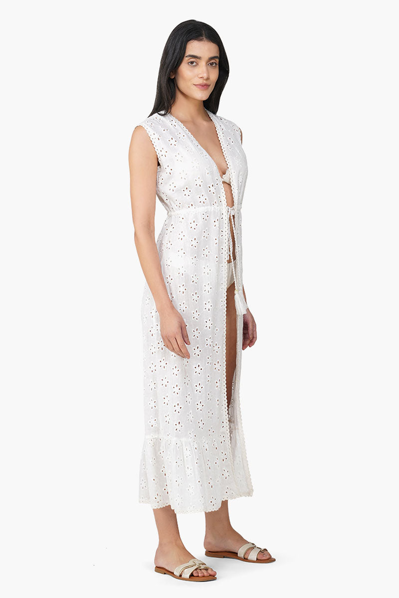 Casa Schiffli Front Single Tie Cover Up