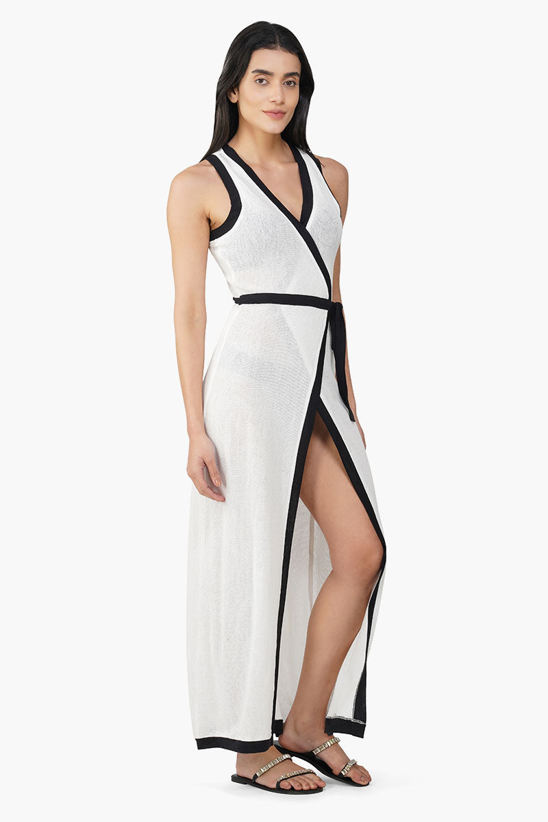 Dalmia Black And White Crochet Lace Fabric Cover Up