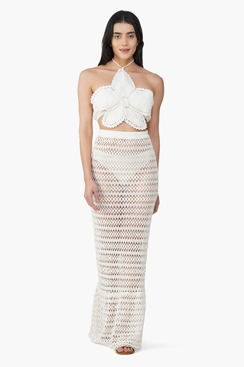 White Mermaid Crochet Lace Fabric Skirt