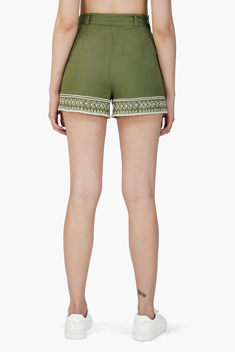 Palm Tree Embroidered Olive Shorts