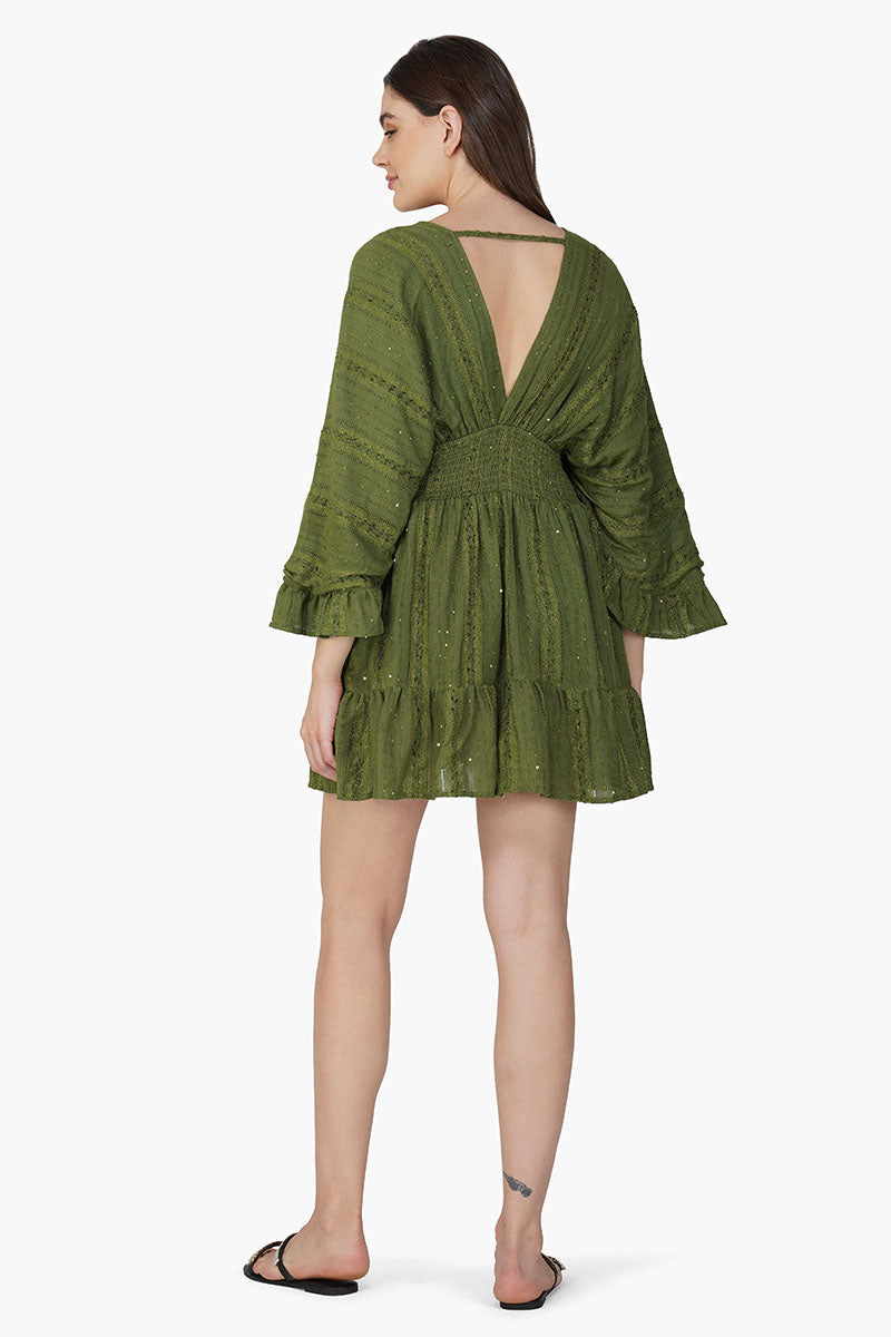 Olive Green Yarn Dyed Short Dress