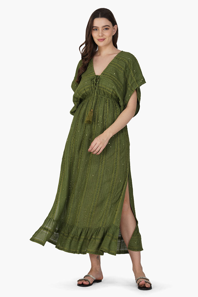 Olive Green Yarn Dyed Long Dress