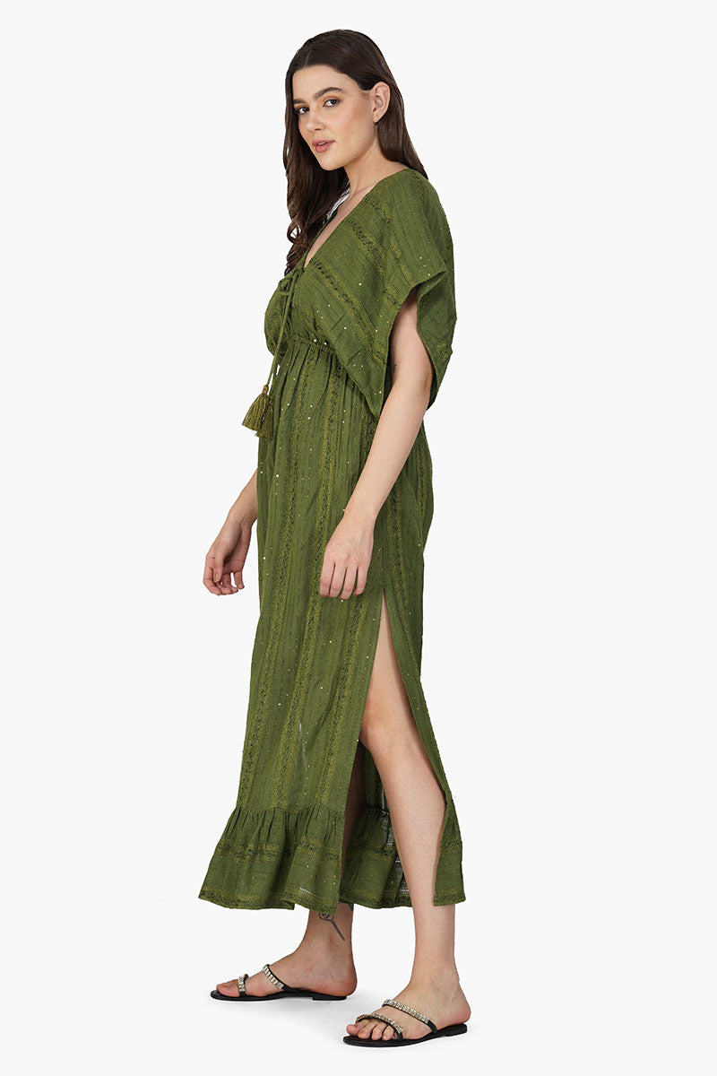 Olive Green Yarn Dyed Long Dress