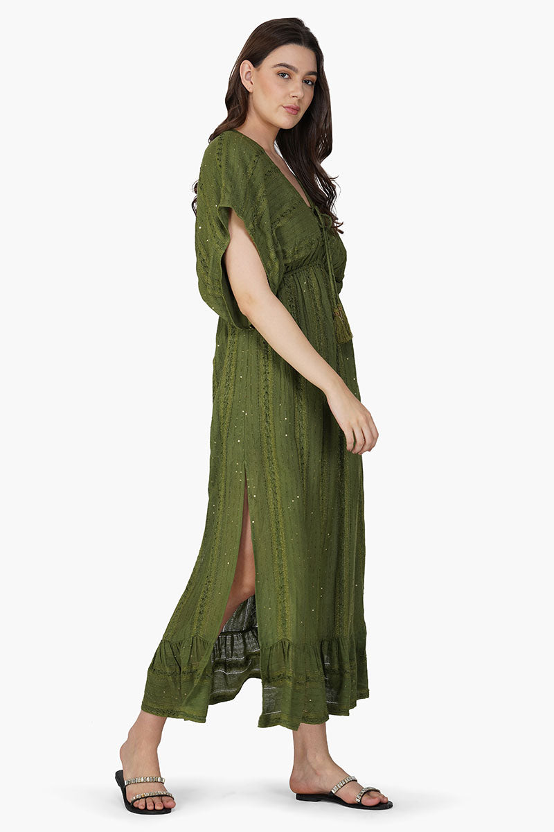 Olive Green Yarn Dyed Long Dress