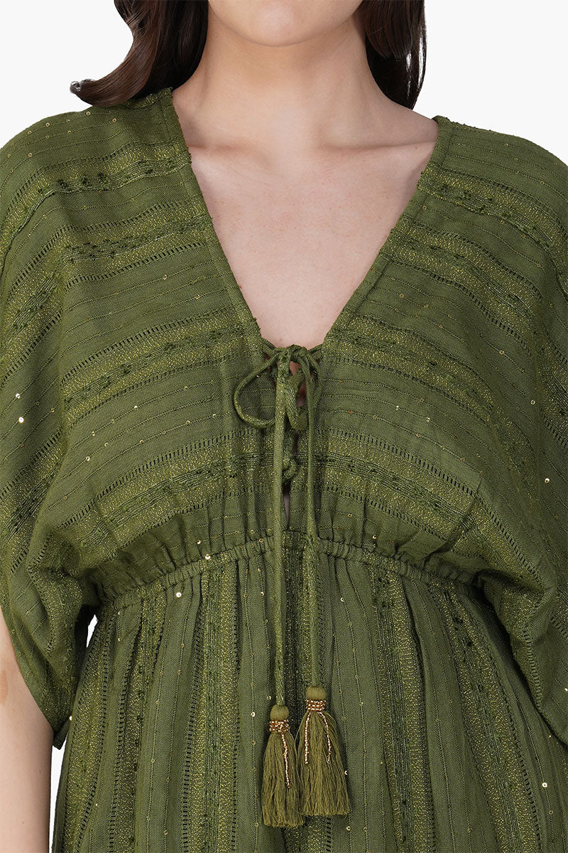 Olive Green Yarn Dyed Long Dress