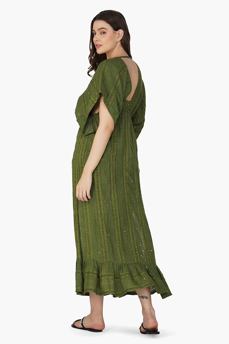 Olive Green Yarn Dyed Long Dress