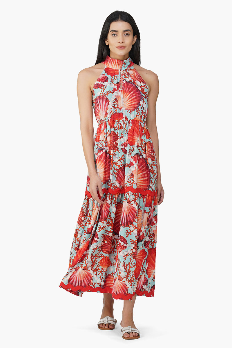 Nori Pearl Shell Printed Halter Dress