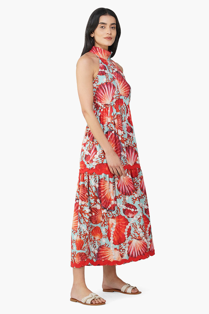 Nori Pearl Shell Printed Halter Dress