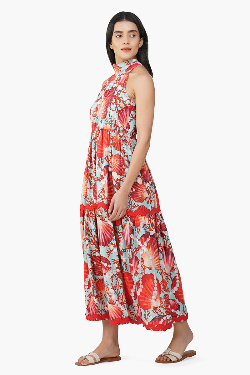 Nori Pearl Shell Printed Halter Dress