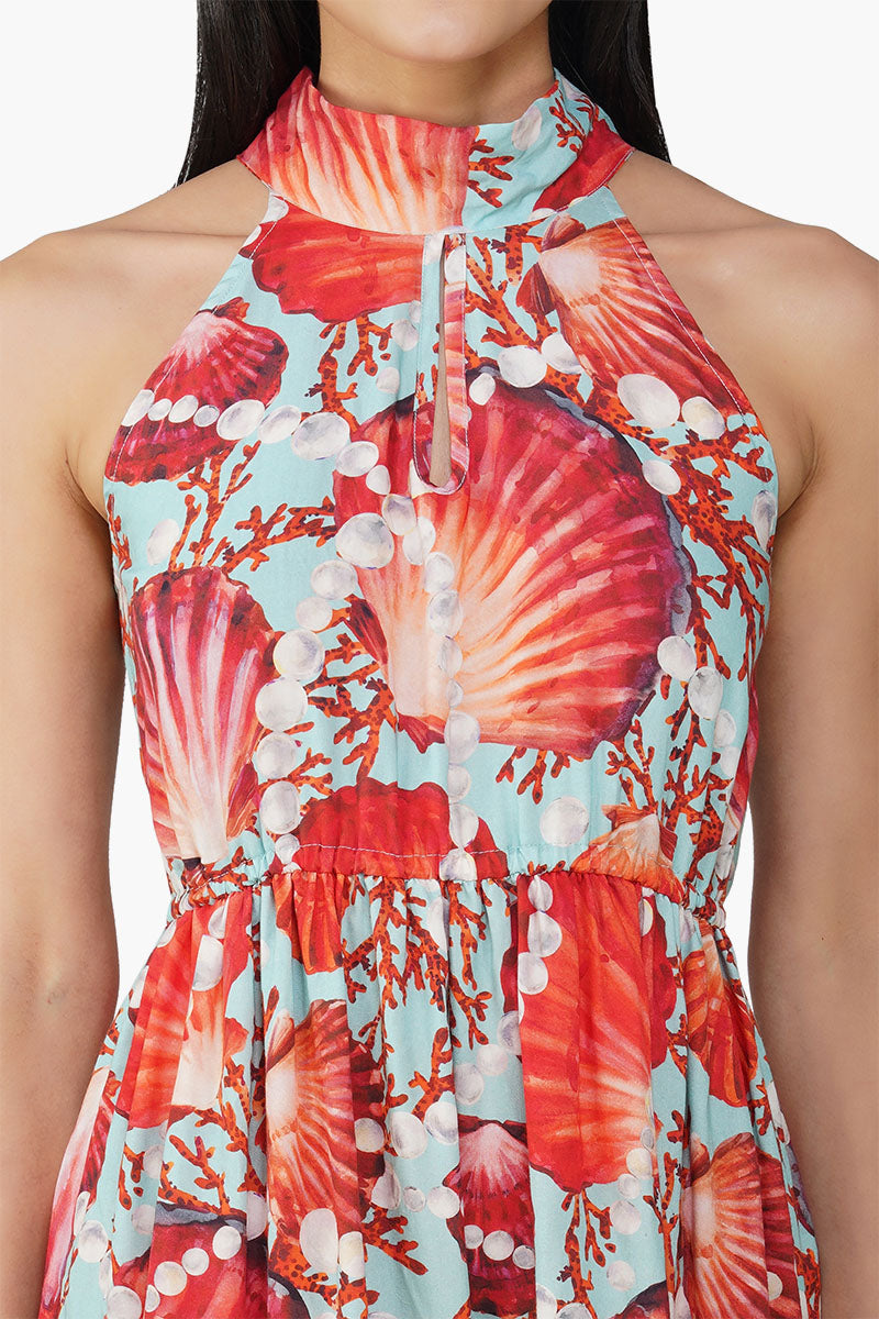 Nori Pearl Shell Printed Halter Dress