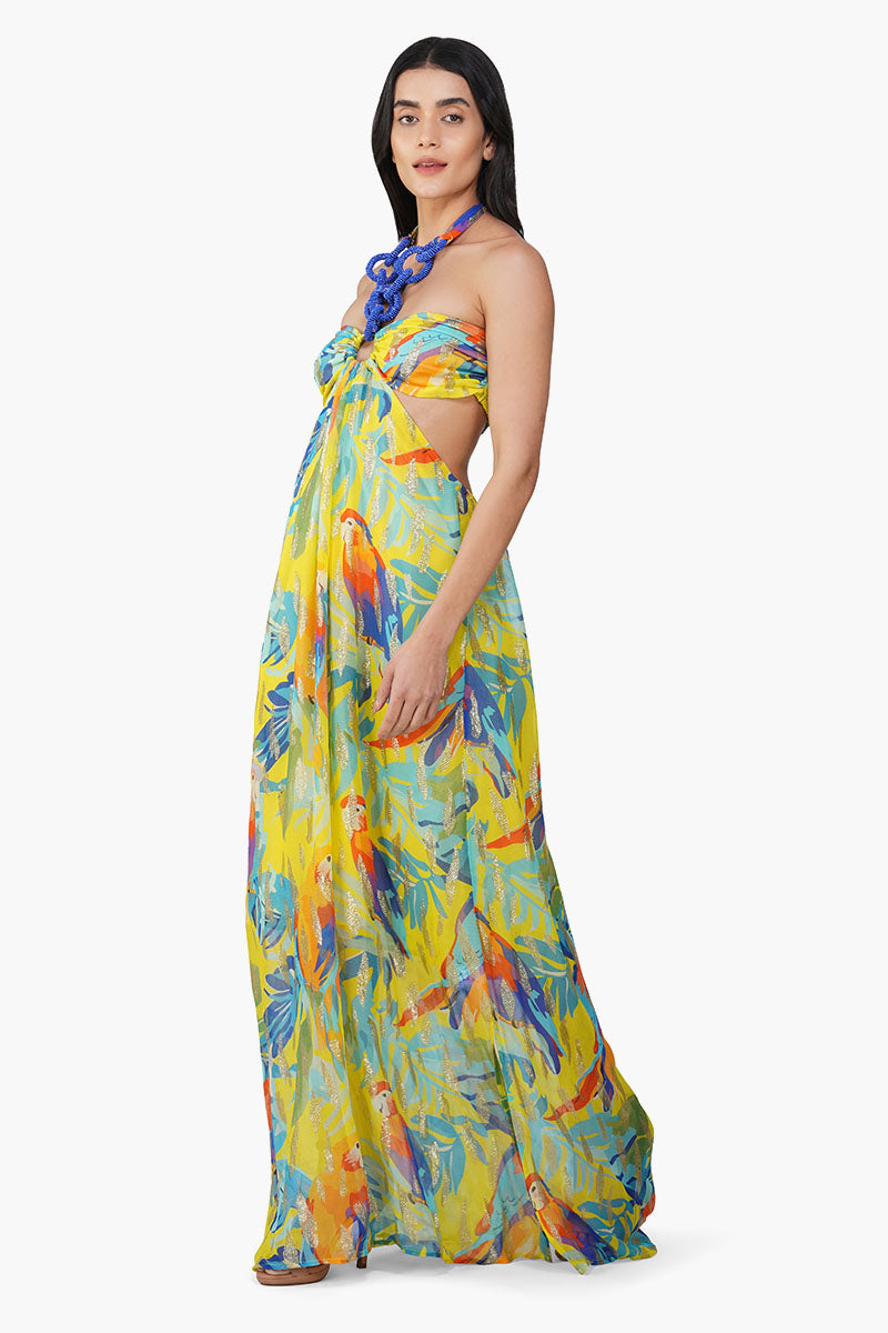 Farm Peru Tropic Lurex Printed Halter Dress