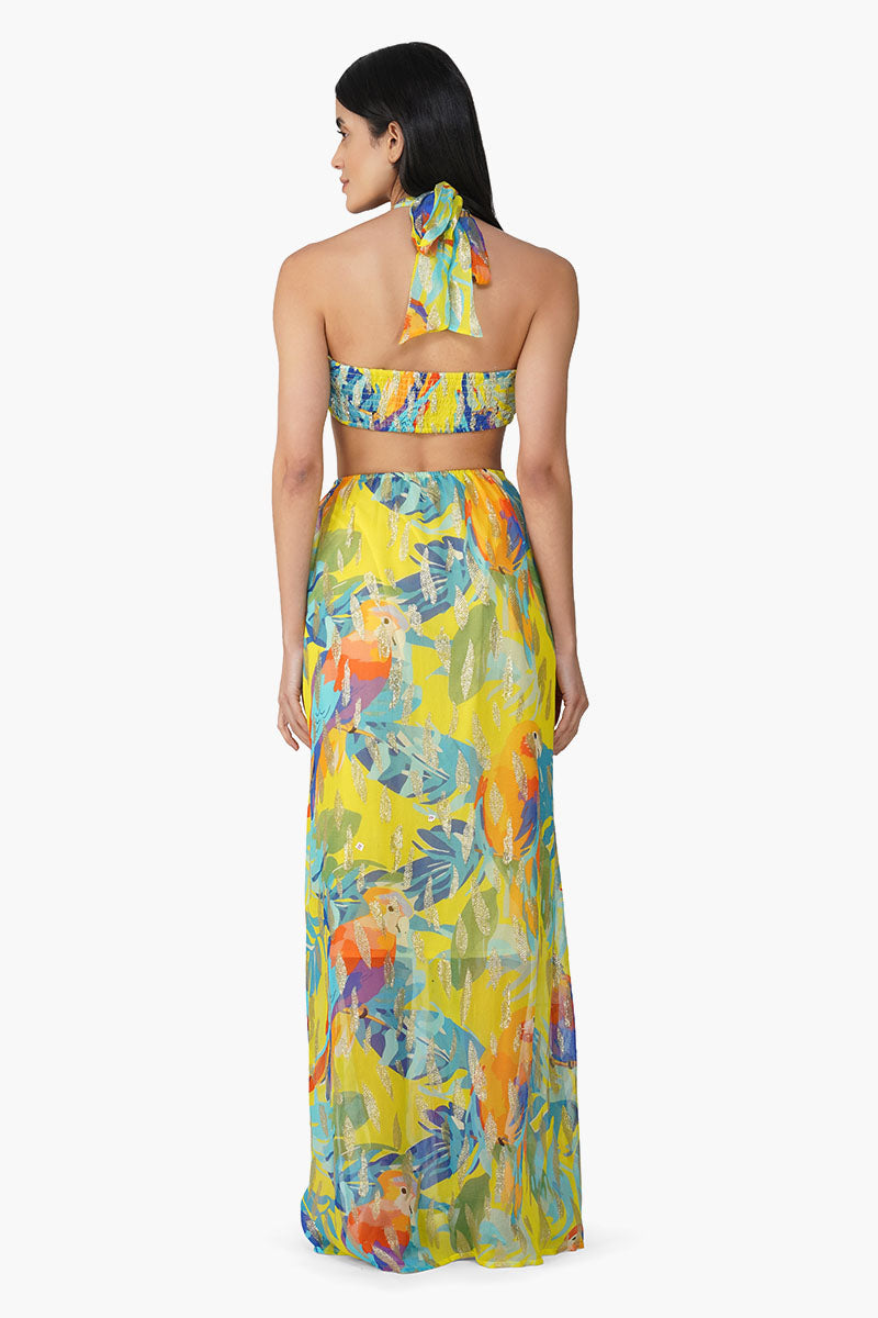 Farm Peru Tropic Lurex Printed Halter Dress