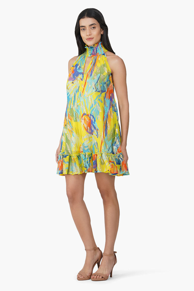 Farm Peru Tropic Lurex Printed Short Dress