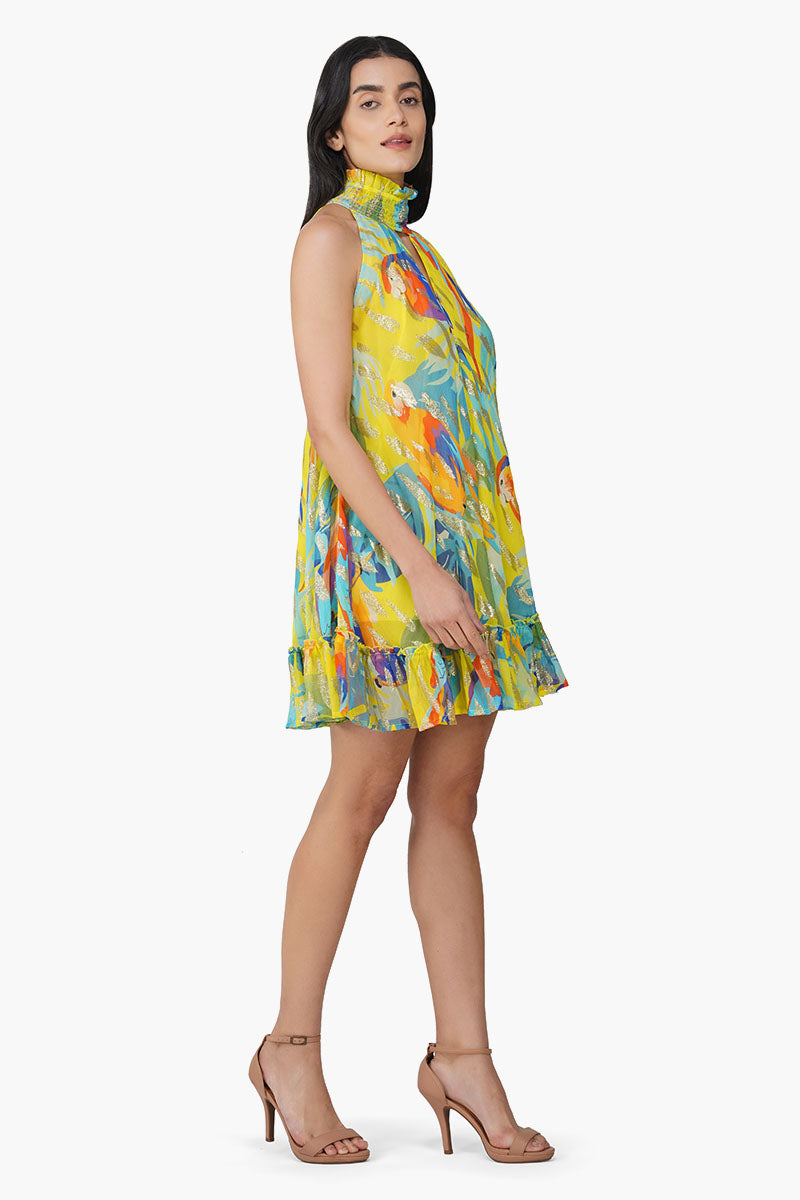 Farm Peru Tropic Lurex Printed Short Dress
