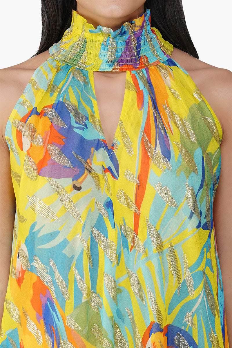 Farm Peru Tropic Lurex Printed Short Dress