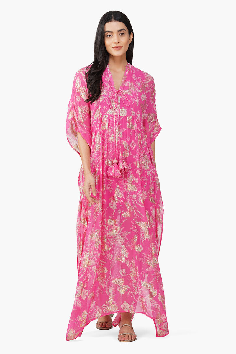 Carnation Pink Leaf Printed Cover Up