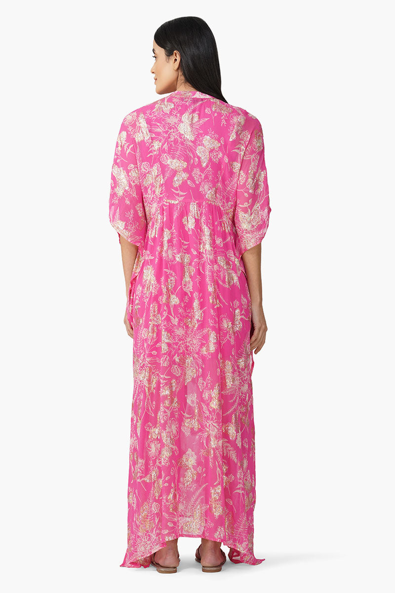 Carnation Pink Leaf Printed Cover Up