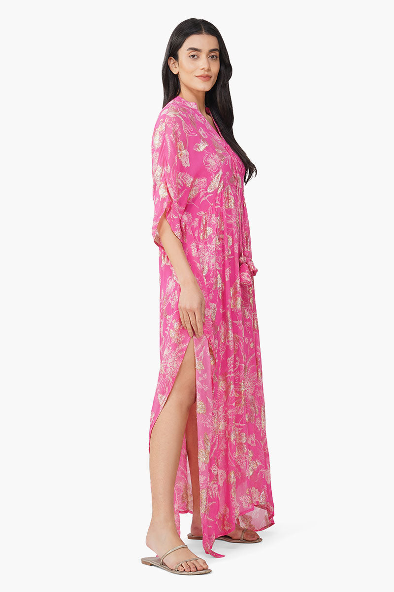 Carnation Pink Leaf Printed Cover Up