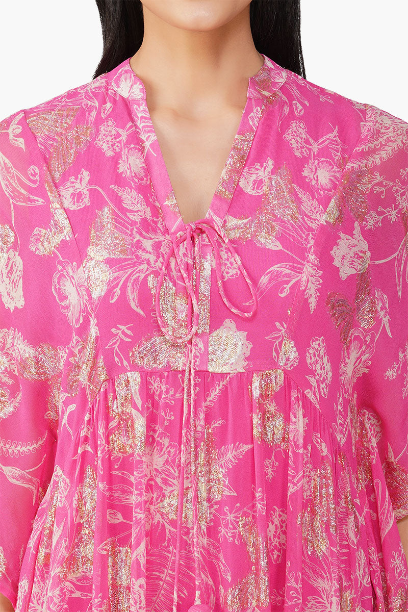 Carnation Pink Leaf Printed Cover Up