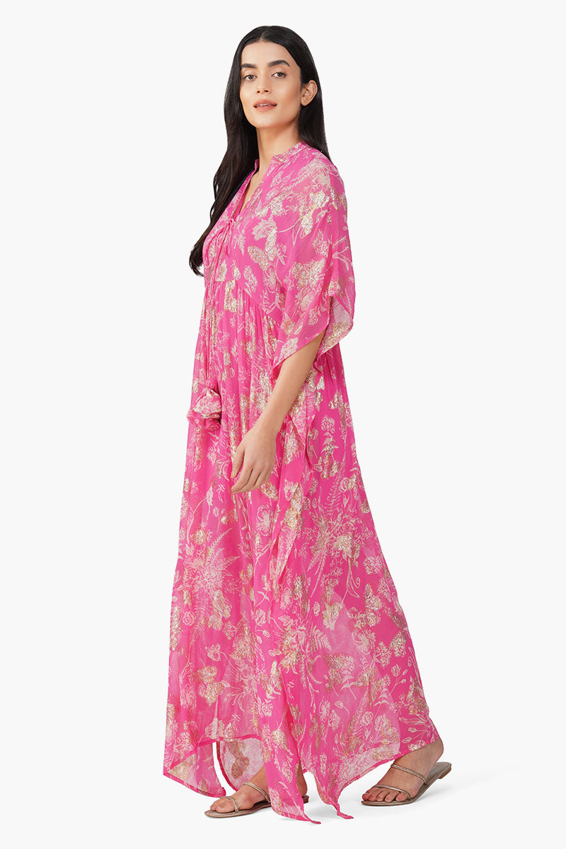 Carnation Pink Leaf Printed Cover Up