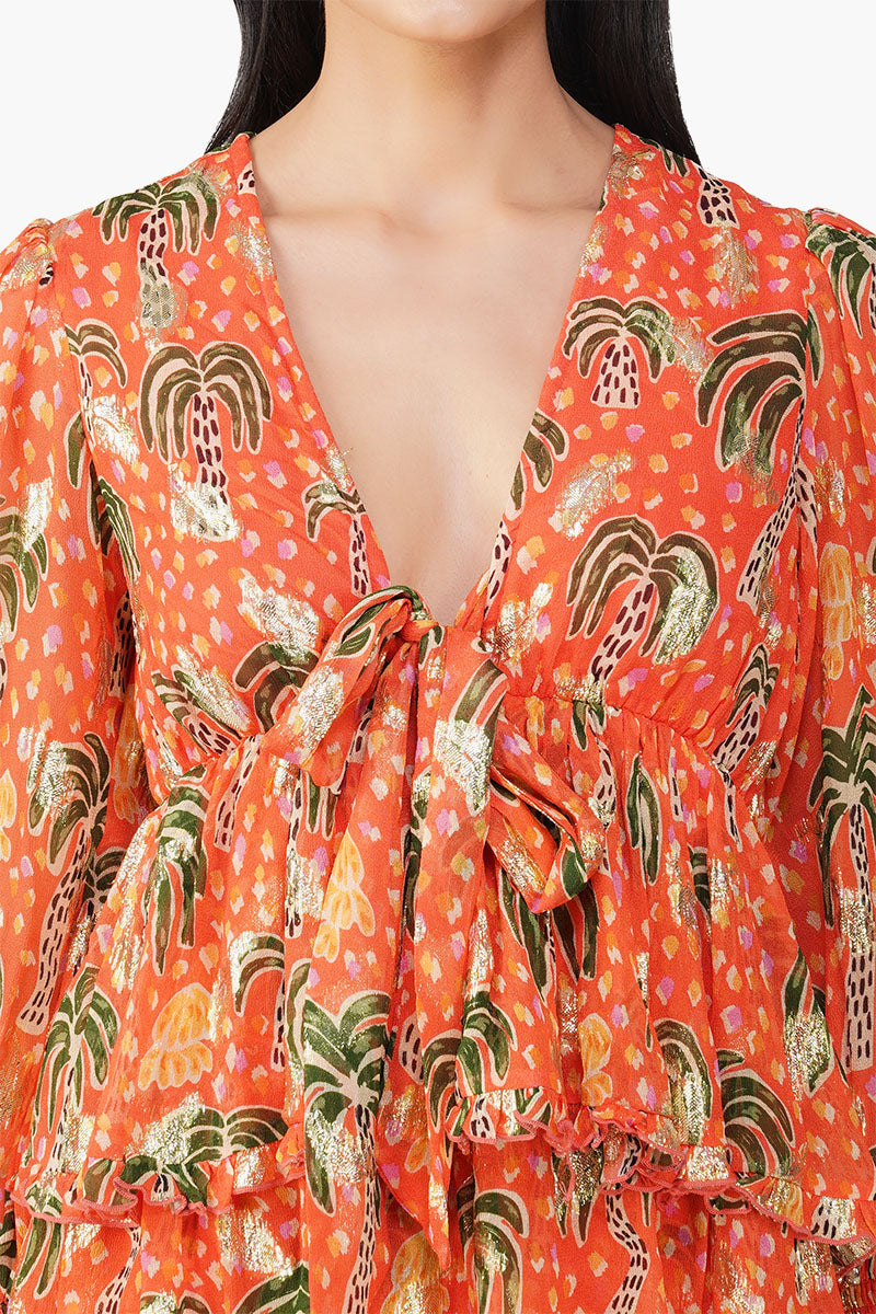 Coral Farm Lurex Printed Knot Short Dress