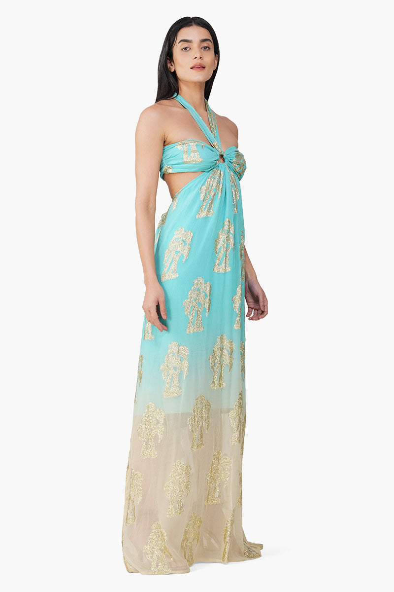 Aquatan Ombray Lurex Halter Dress