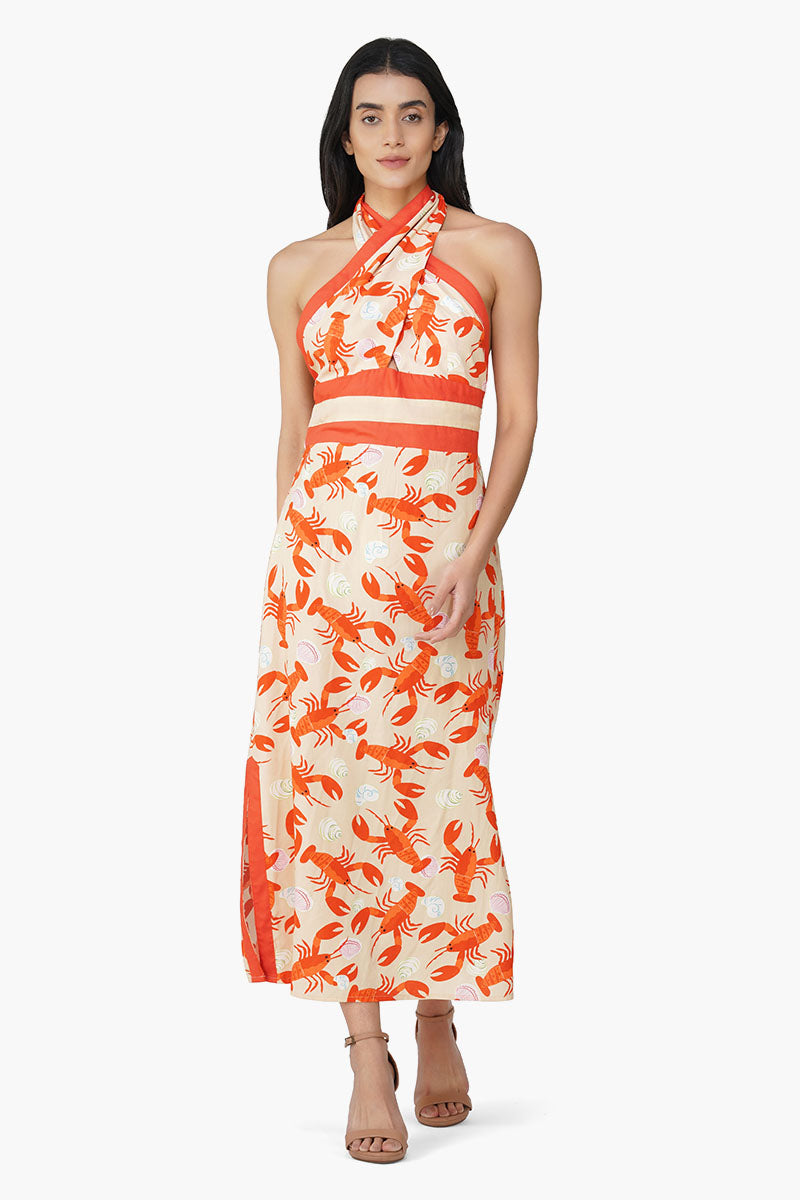 Candy Lobsters Printed Halter Dress