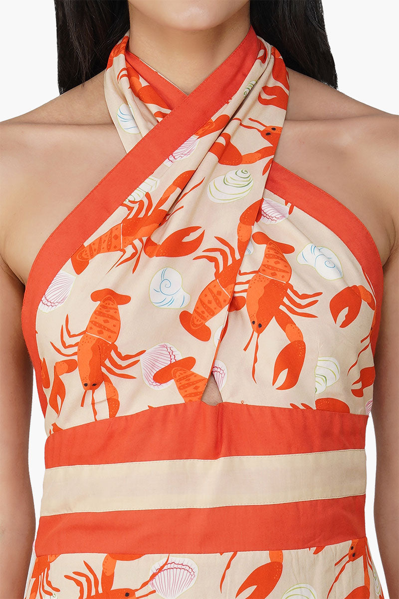 Candy Lobsters Printed Halter Dress