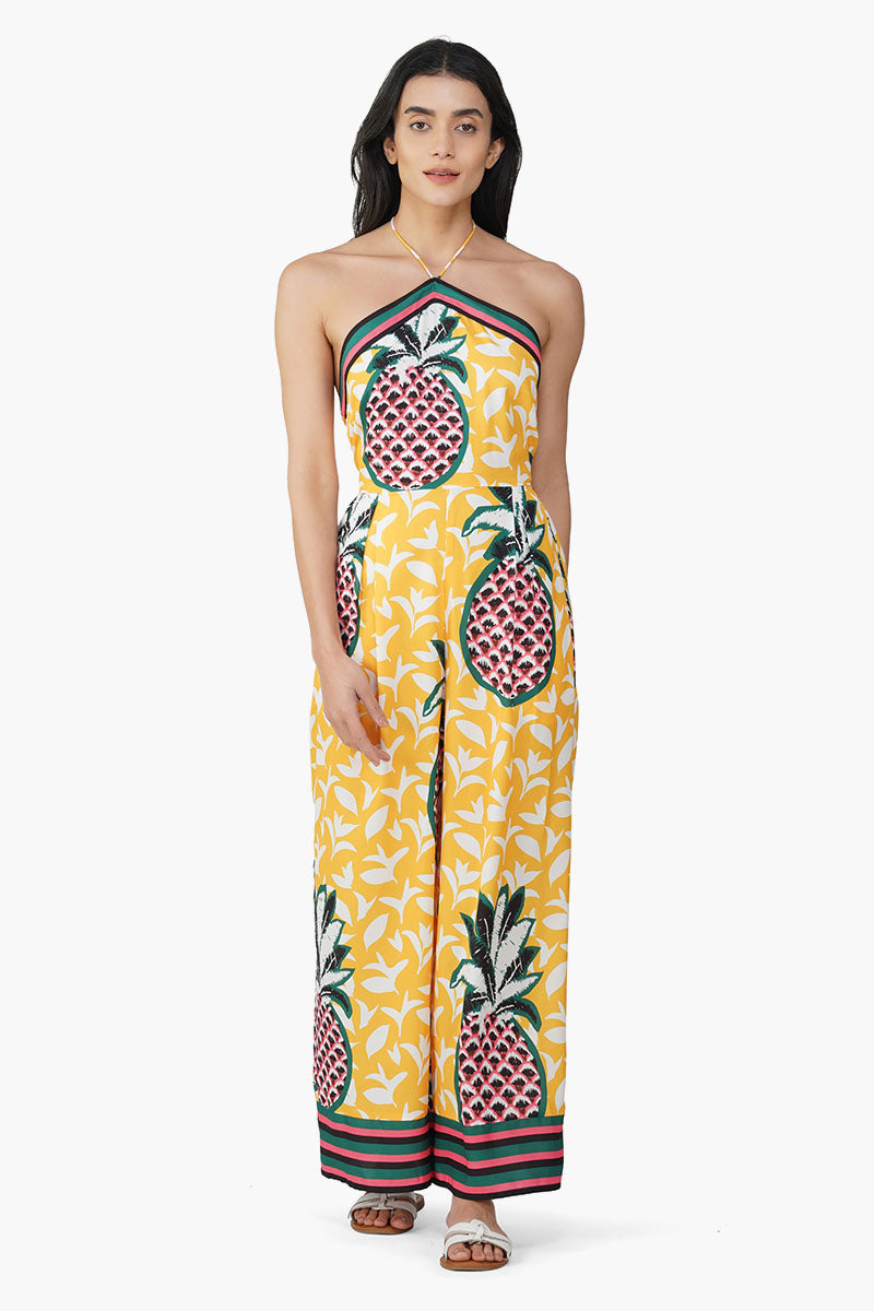 Macaroon Ananas Printed Halter Jumpsuit