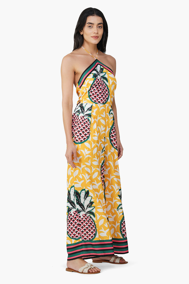 Macaroon Ananas Printed Halter Jumpsuit