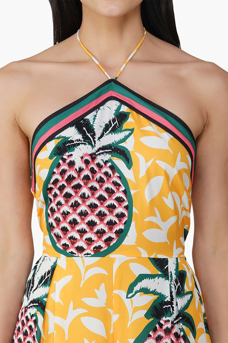 Macaroon Ananas Printed Halter Jumpsuit
