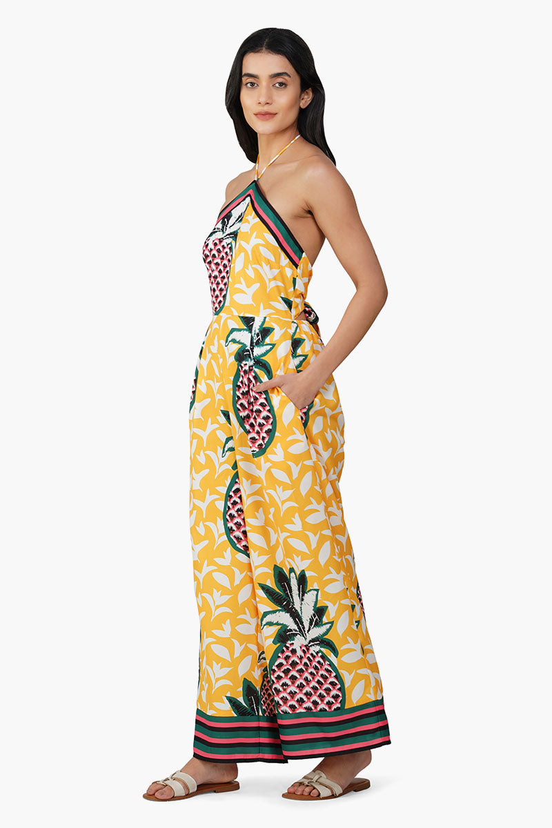 Macaroon Ananas Printed Halter Jumpsuit