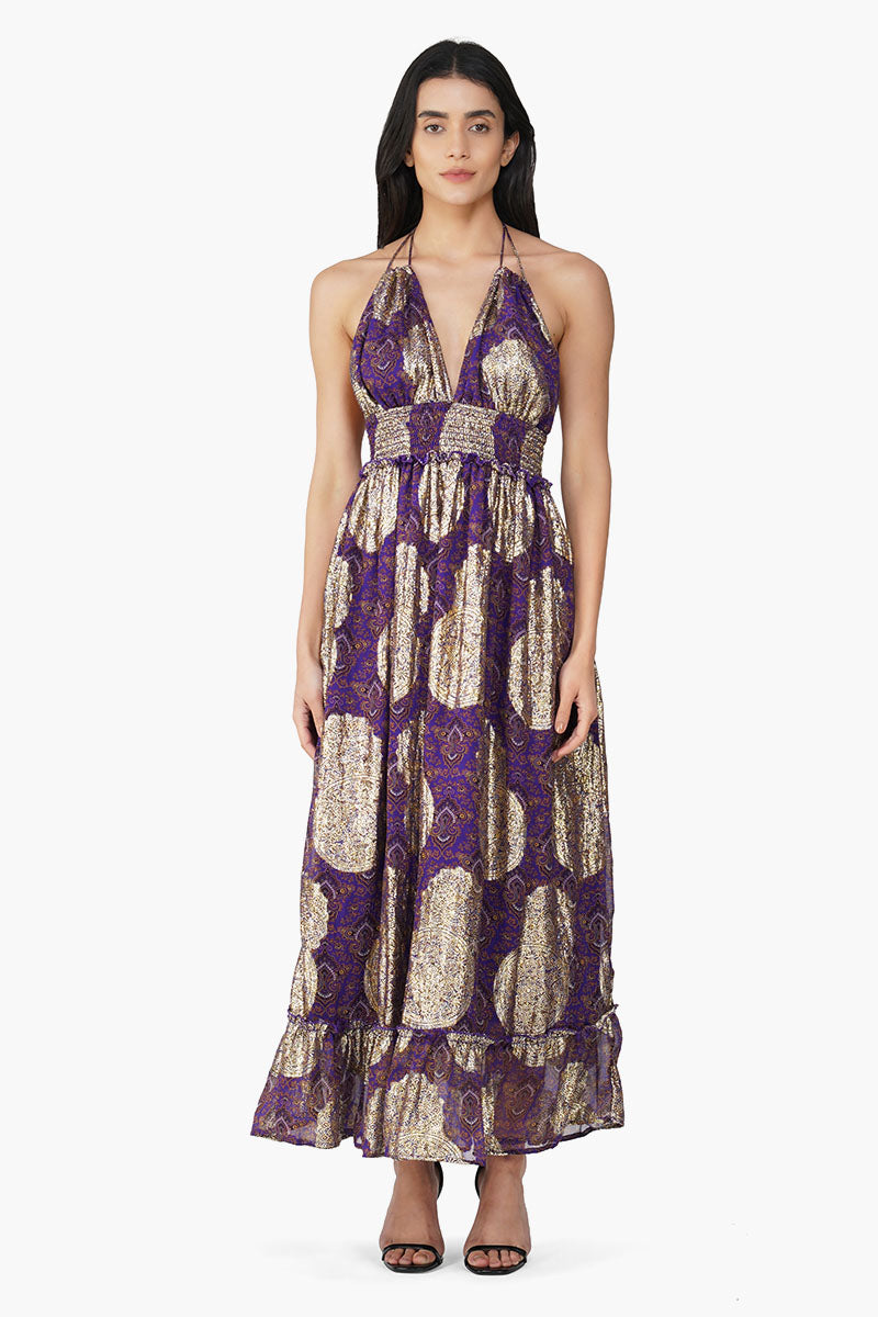 Victoria Iris Printed Halter Dress L