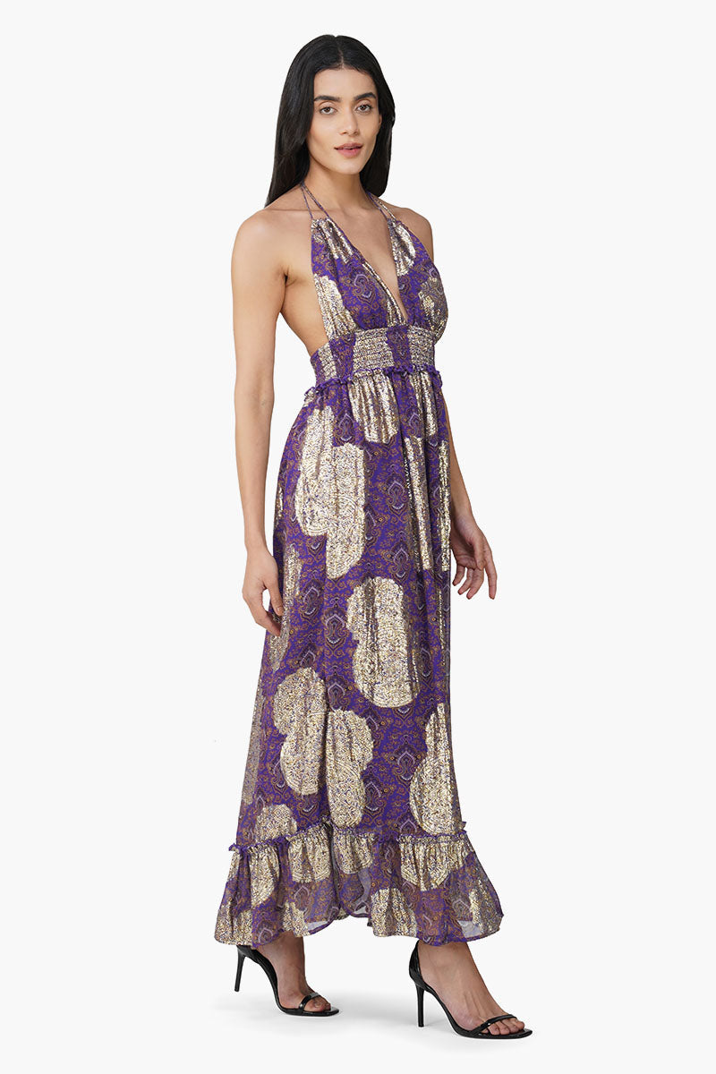 Victoria Iris Printed Halter Dress