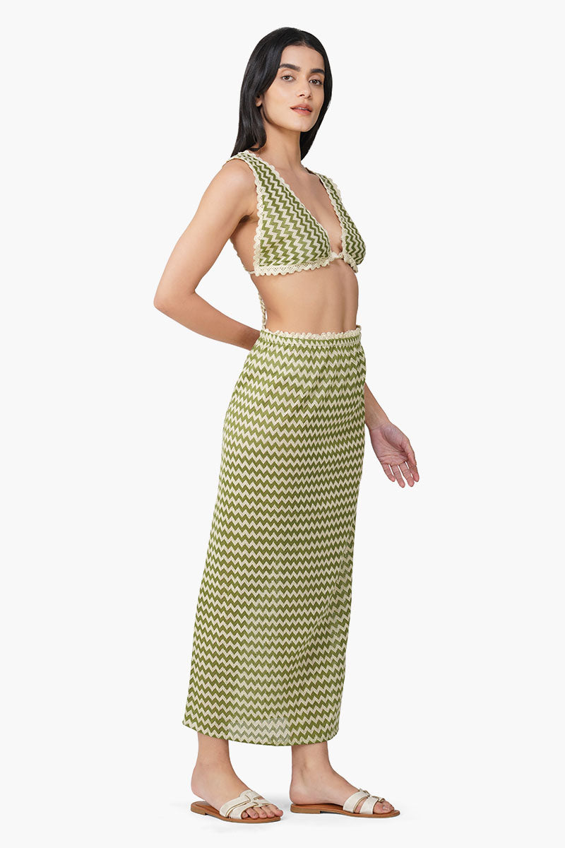 Green Chevron Crochet Lace Fabric Top