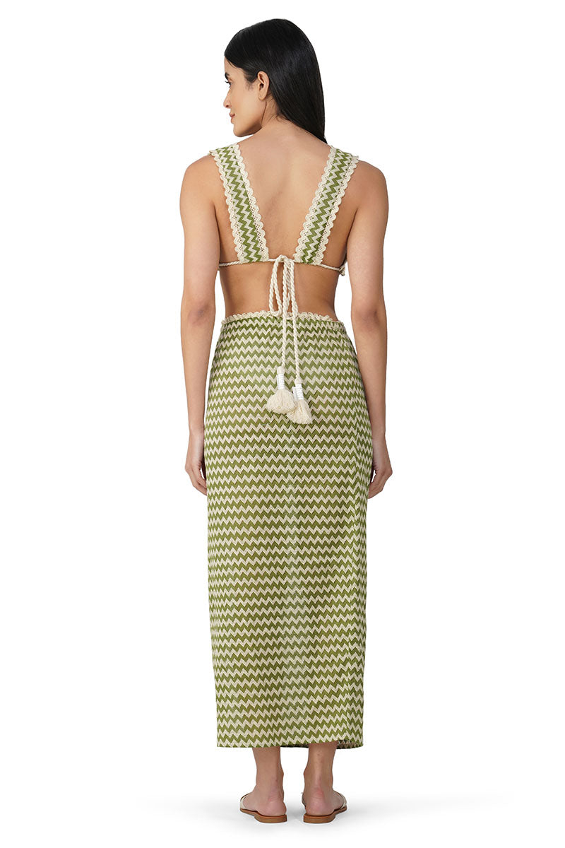 Green Chevron Crochet Lace Fabric Top