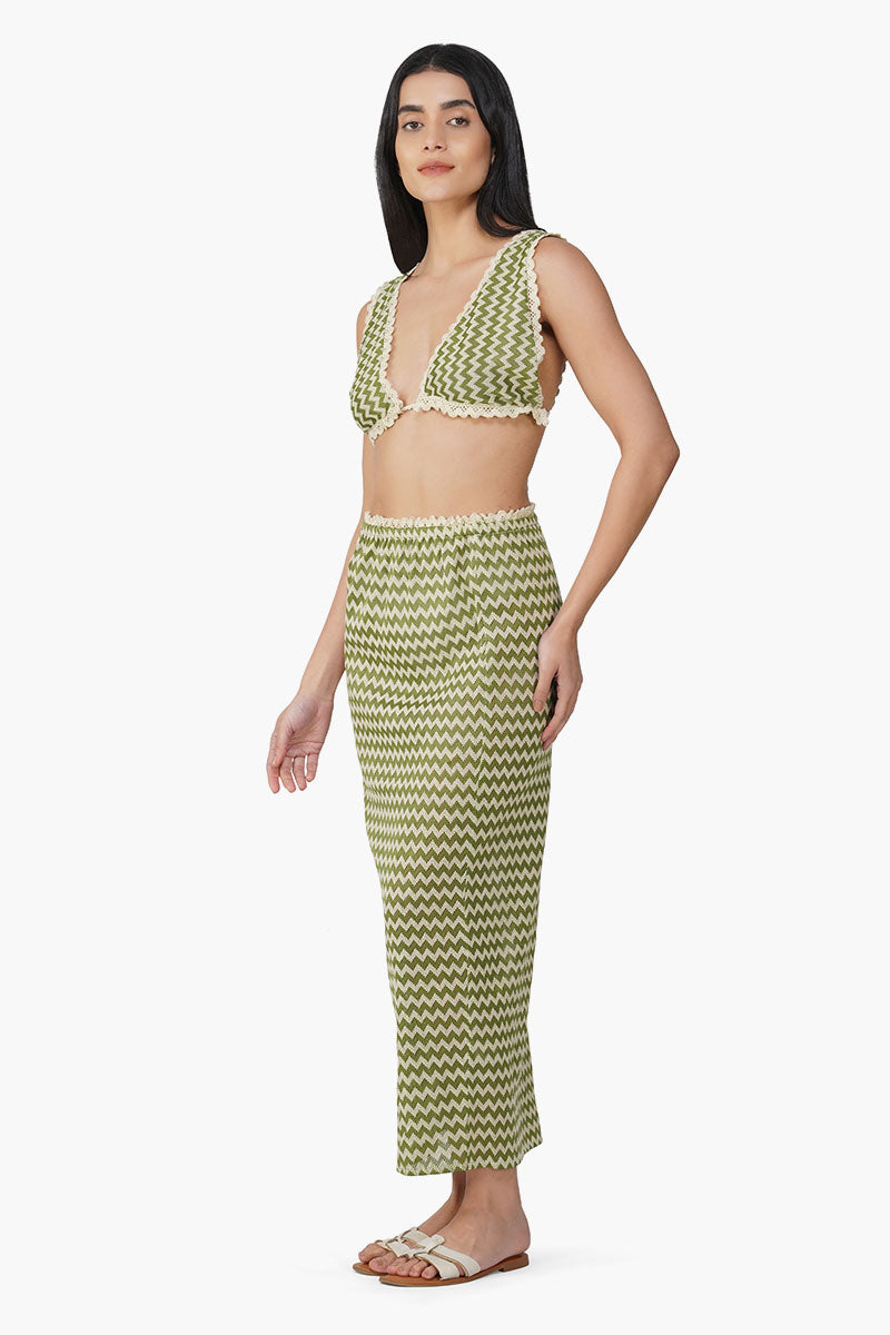 Green Chevron Crochet Lace Fabric Top