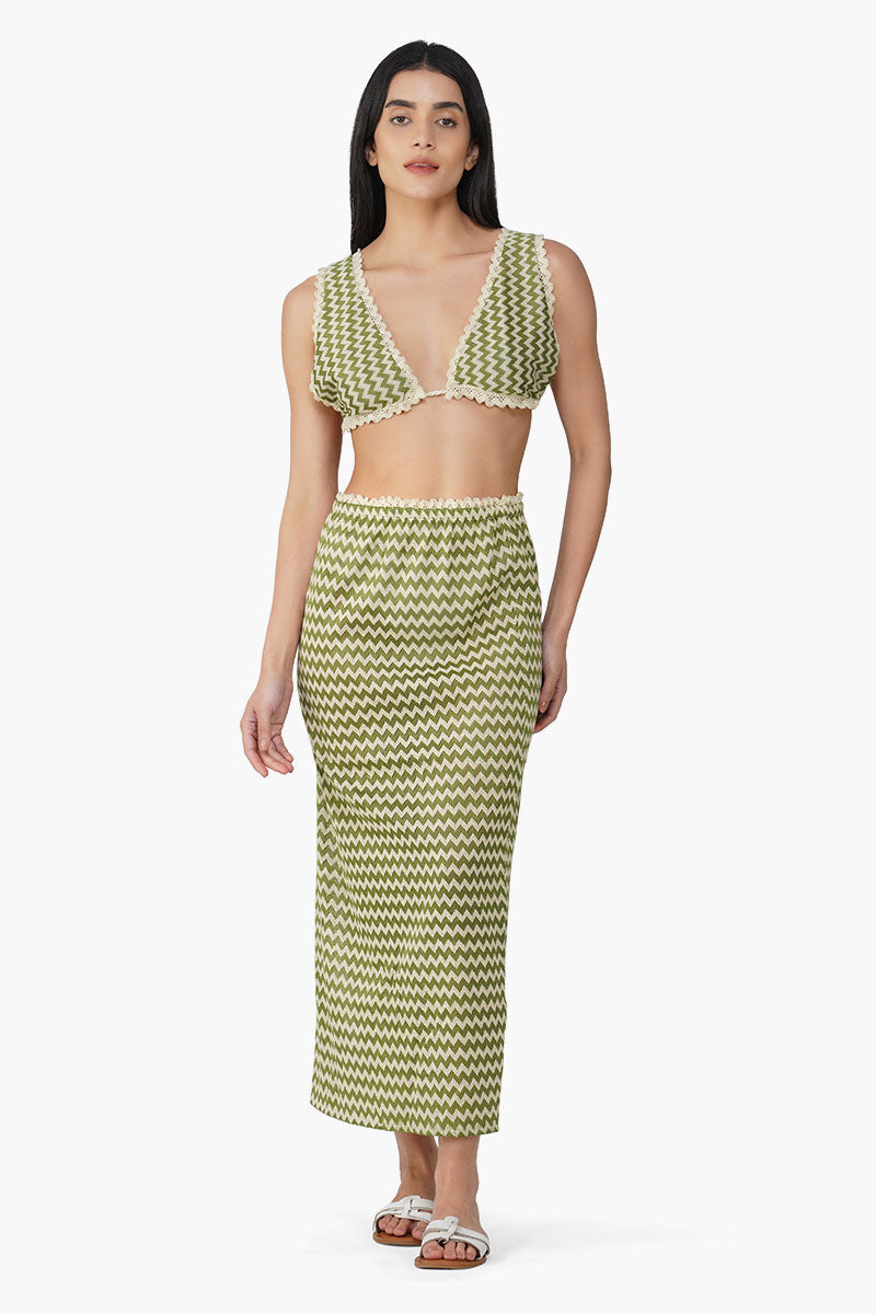 Green Chevron Crochet Lace Fabric Skirt