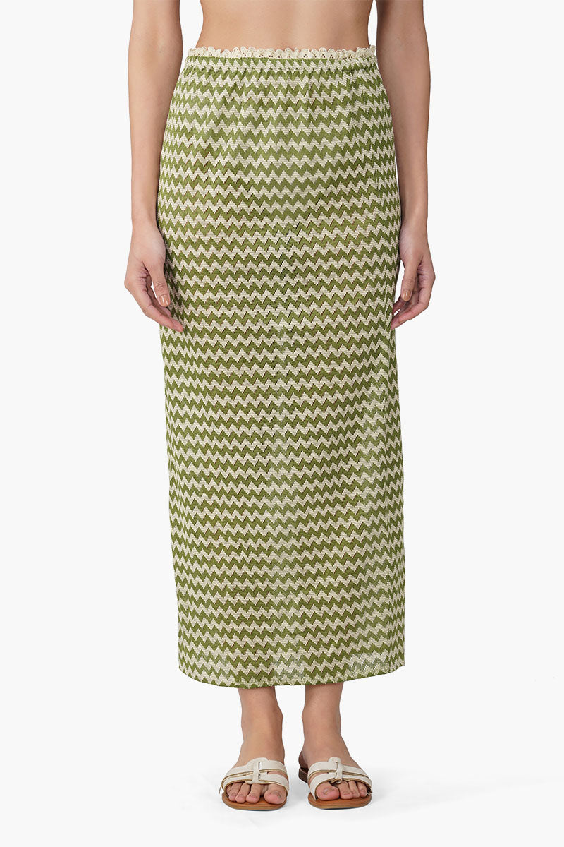 Green Chevron Crochet Lace Fabric Skirt