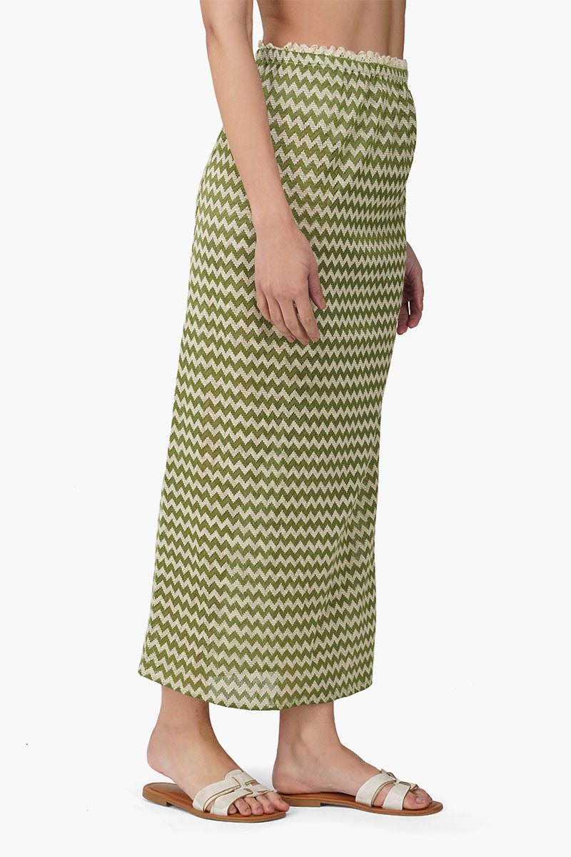 Green Chevron Crochet Lace Fabric Skirt