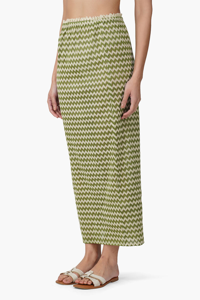 Green Chevron Crochet Lace Fabric Skirt